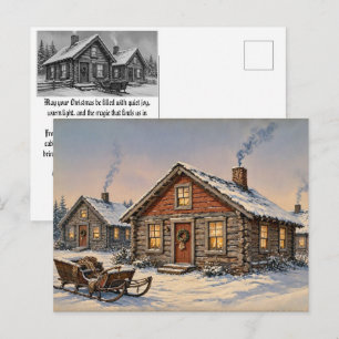 Vintage Cabin Christmas • Santa’s Sleigh & Cozy Holiday Postcard