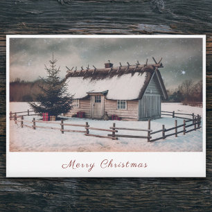Vintage Cabin Winter Scene Christmas Holiday Card