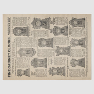 Vintage Cabinet Clocks Catalog Page Decoupage Tissue Paper