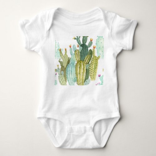 Vintage Cacti Blooming Watercolor Pattern Baby Bodysuit
