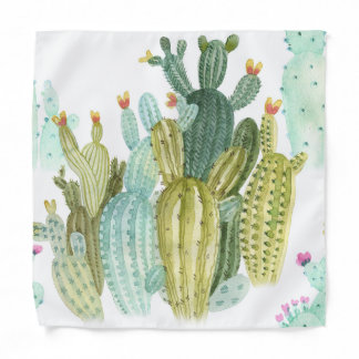 Vintage Cacti Blooming Watercolor Pattern Bandana