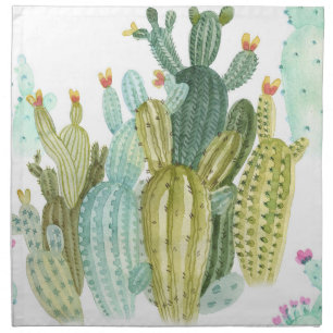 Vintage Cacti Blooming Watercolor Pattern Cloth Napkin
