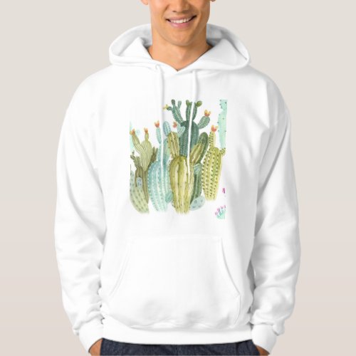 Vintage Cacti Blooming Watercolor Pattern Hoodie
