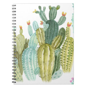 Vintage Cacti Blooming Watercolor Pattern Notebook