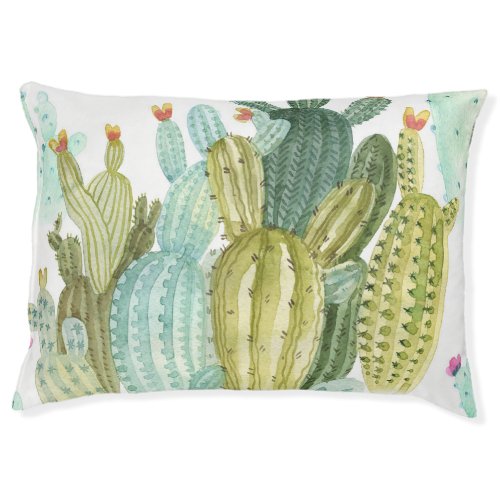 Vintage Cacti Blooming Watercolor Pattern Pet Bed