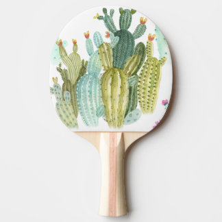 Vintage Cacti Blooming Watercolor Pattern Ping Pong Paddle
