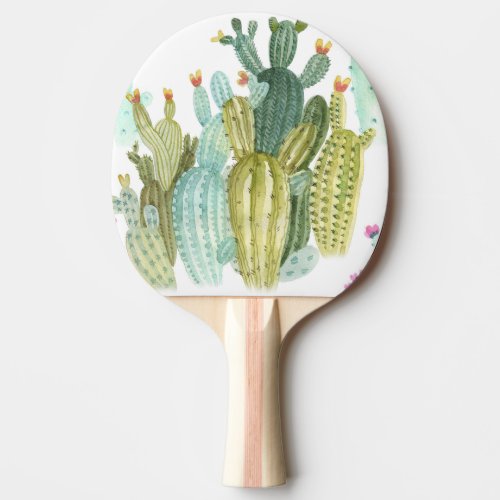 Vintage Cacti Blooming Watercolor Pattern Ping Pong Paddle