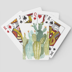 Vintage Cacti Blooming Watercolor Pattern Poker Cards