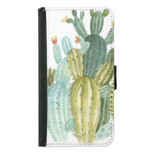 Vintage Cacti Blooming Watercolor Pattern Samsung Galaxy S5 Wallet Case