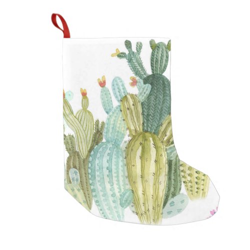 Vintage Cacti Blooming Watercolor Pattern Small Christmas Stocking