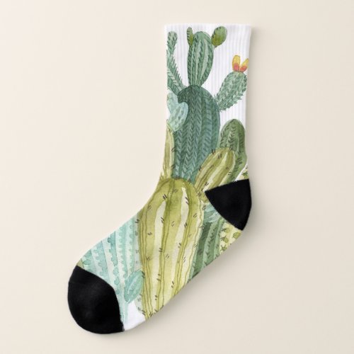 Vintage Cacti Blooming Watercolor Pattern Socks