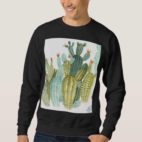 Vintage Cacti Blooming Watercolor Pattern Sweatshirt