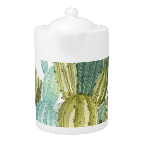 Vintage Cacti Blooming Watercolor Pattern Teapot