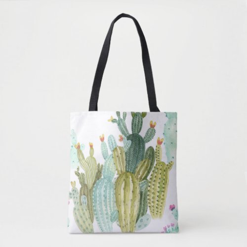 Vintage Cacti Blooming Watercolor Pattern Tote Bag