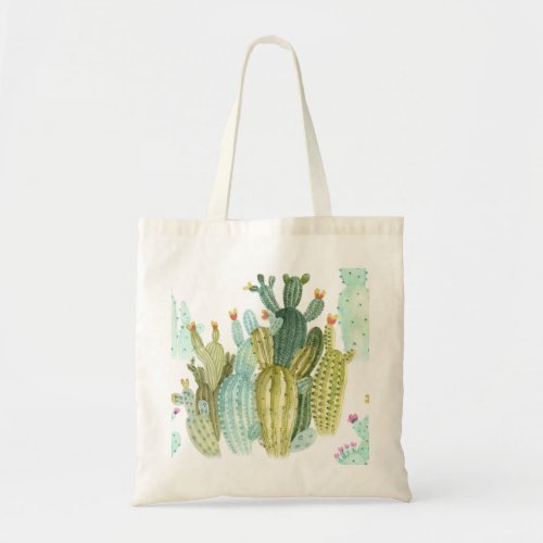 Vintage Cacti Blooming Watercolor Pattern Tote Bag