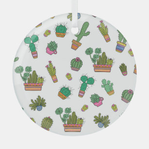 Vintage Cacti: Seamless Pattern Design. Glass Ornament
