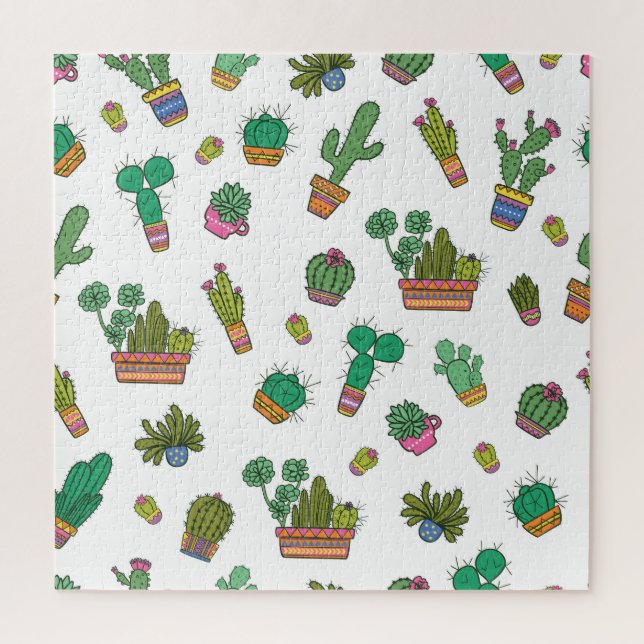 Vintage Cacti: Seamless Pattern Design. Jigsaw Puzzle (Vertical)