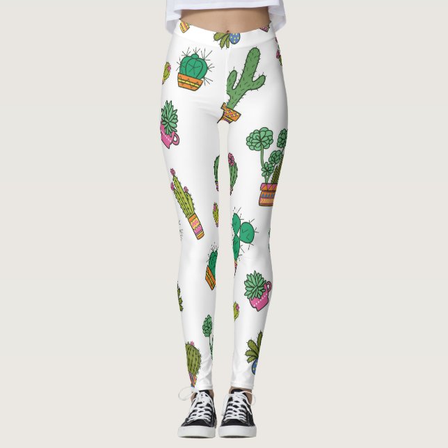 Vintage Cacti: Seamless Pattern Design. Leggings (Front)