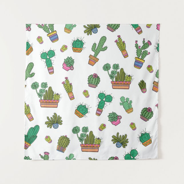 Vintage Cacti: Seamless Pattern Design. Tapestry (Front)