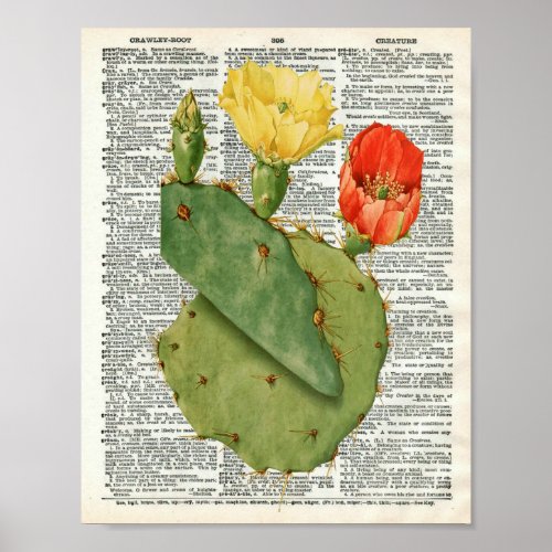 Vintage Cactus Botanical Art on Dictionary Page 11 Poster
