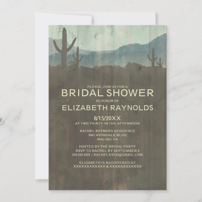 Vintage Cactus Bridal Shower Invitations (Front)