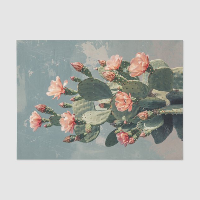 Vintage Cactus with Pink Flowers Decoupage Tissue Paper (Front)