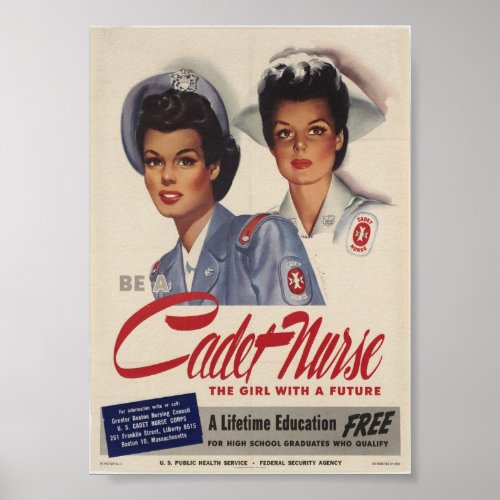 Vintage Cadet Nurse Recruiting Advertisement Poster