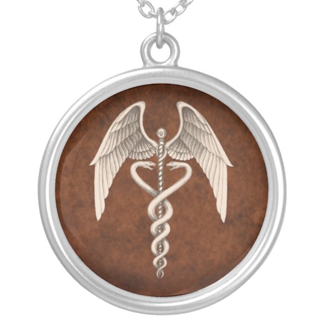 Vintage Caduceus Medical Winged Necklace (Front)