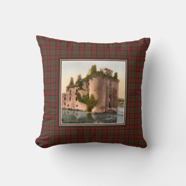 Vintage Caerlaverock Castle Clan Maxwell Tartan Throw Pillow (Front)