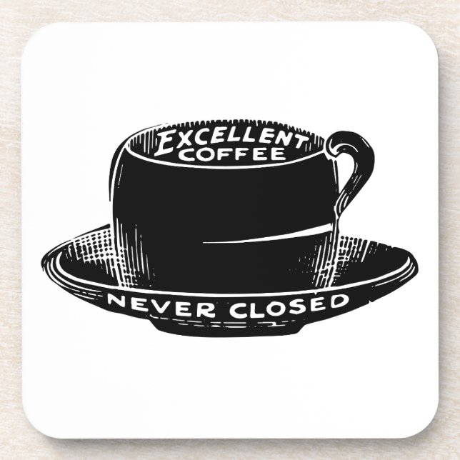 Vintage cafe coffee sign black and white beverage coaster (Front)