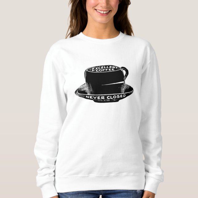 Vintage cafe coffee sign black and white sweatshirt (Front)