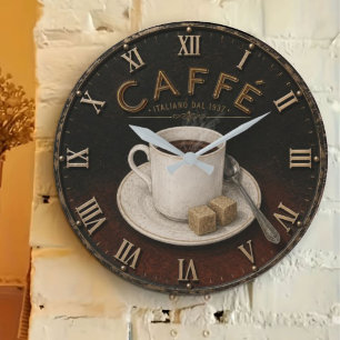 Vintage Café Rustic Italian Coffee Decor  Large Clock