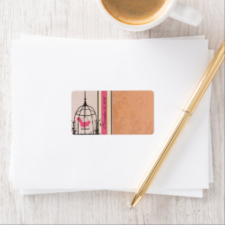 Vintage Cage Pink Bird & Coral Damask Dots Label