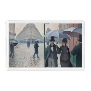 Vintage Caillebotte Paris Street Rainy Day Art Acrylic Tray