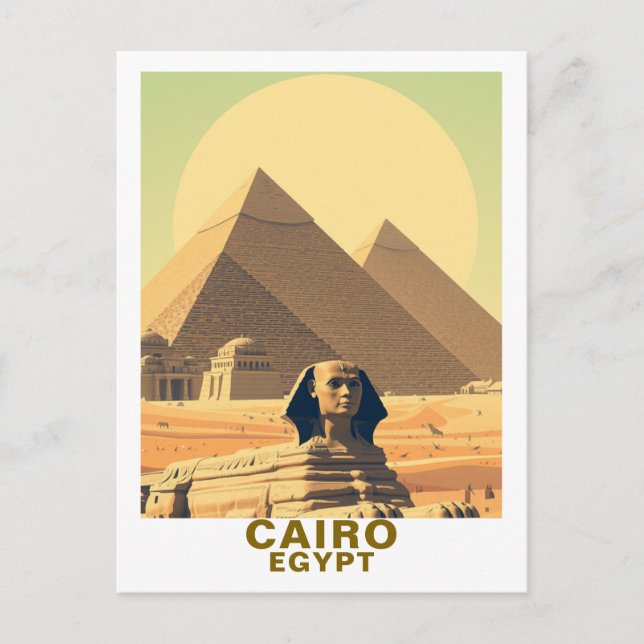 Vintage Cairo Egypt Pyramids & Sphinx Travel Postcard (Front)