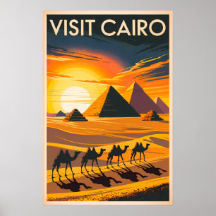 Vintage Cairo – Pyramids at Sunset Poster