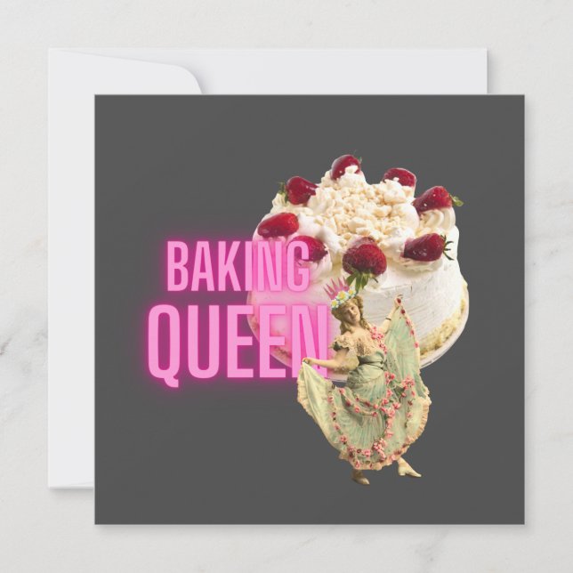 Vintage Cake Baking Queen Flat Greeting Card (Front)