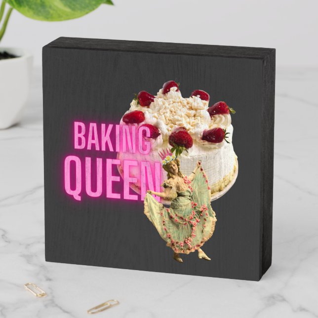 Vintage Cake Baking Queen  Wooden Box Sign (In Situ Horizontal)