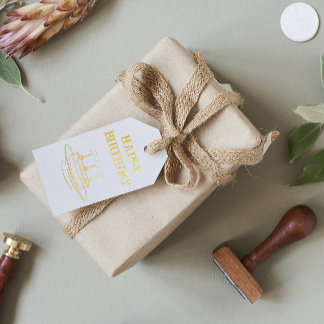 Vintage cake gold Happy Birthday Foil Gift Tags