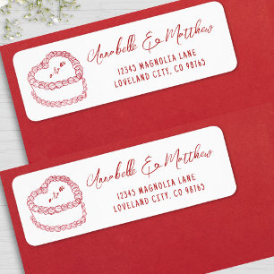 Vintage Cake Hand Drawn Red Wedding Return Address Label