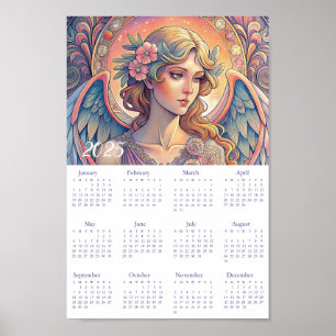 Vintage Calendar Angel Art Deco 2025.  Poster