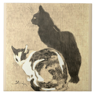 Vintage Calico Cat & Black Cat Art Nouveau Ceramic Tile