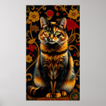 Vintage Calico Cat In Golden Shade