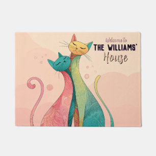 Vintage Calico Cat Mom Housewarming Gift Doormat
