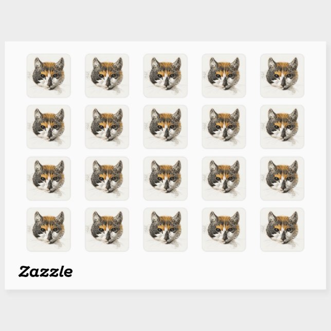 Vintage Calico Cat Square Stickers (Sheet)