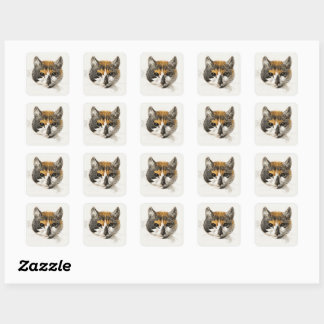 Vintage Calico Cat Square Stickers