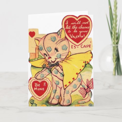 Vintage Calico Cat Valentines Day Greeting Card