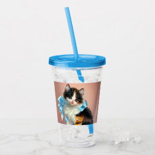 Vintage Calico Kitten Illustration Acrylic Tumbler