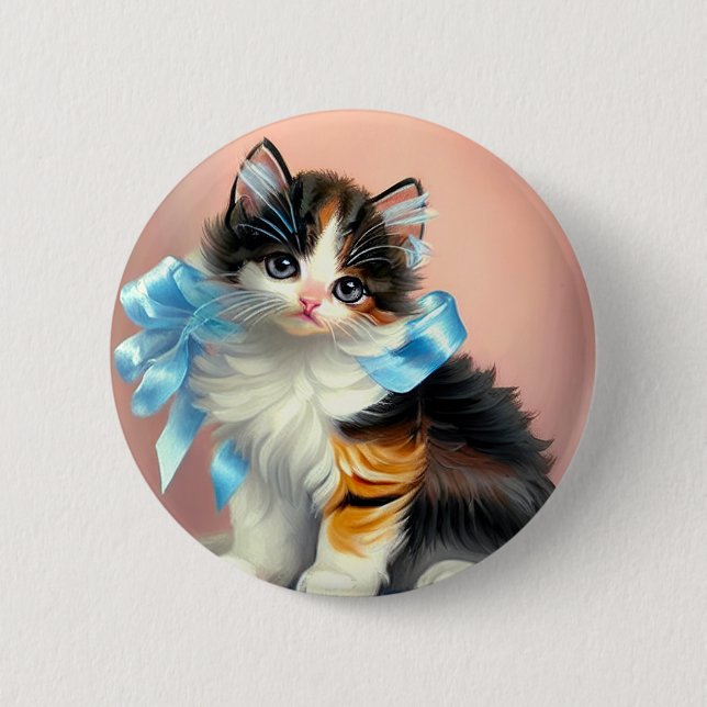 Vintage Calico Kitten Illustration Button (Front)