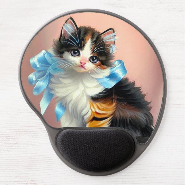 Vintage Calico Kitten Illustration Gel Mouse Pad (Front)